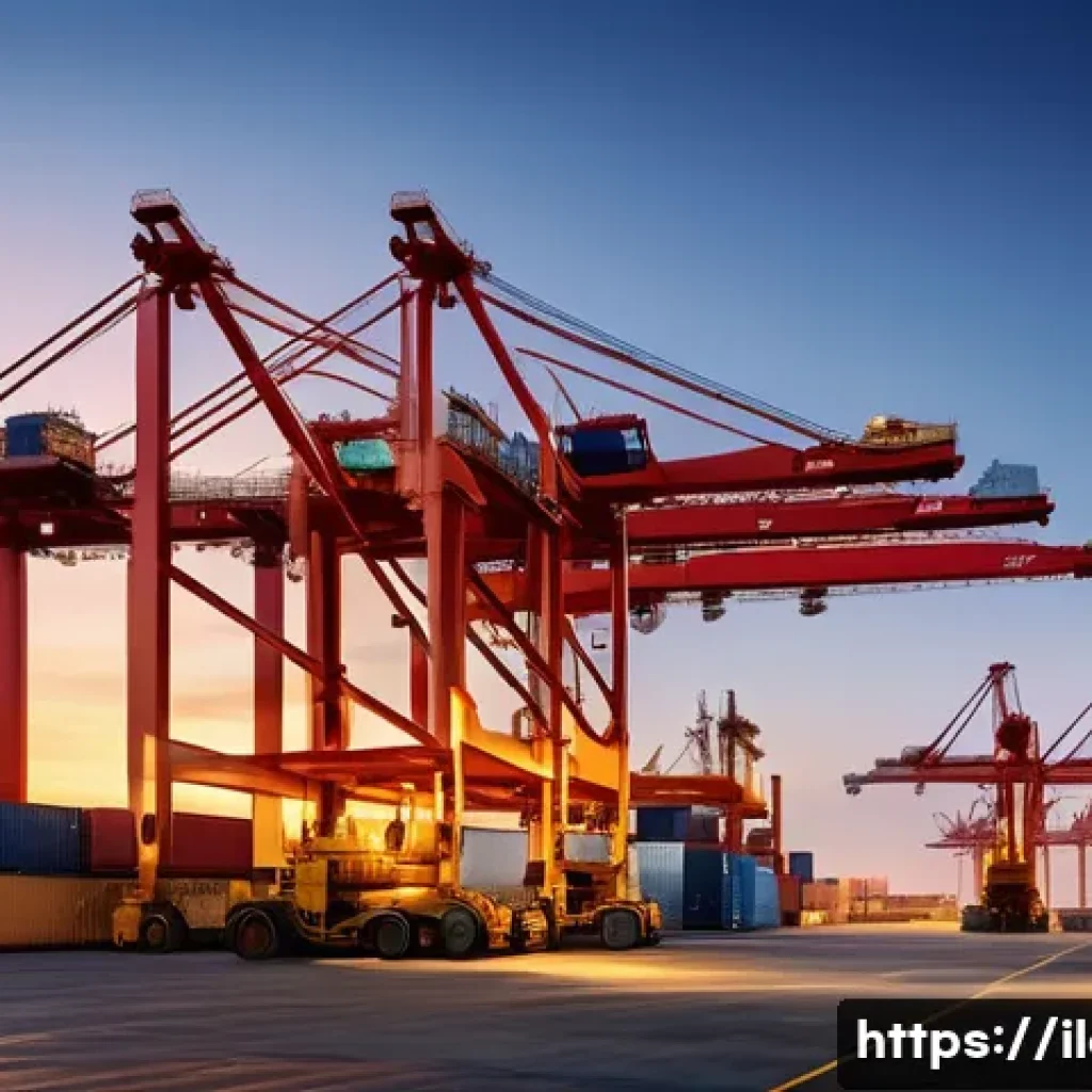 국제물류사로서 해외에서 일하기 - A bustling international port scene at dawn with advanced automated cranes unloading massive cargo c...