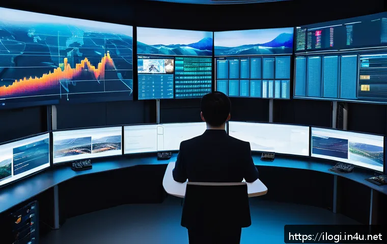 국제물류 실무에서 사용하는 소프트웨어 - A modern international logistics control room featuring large digital screens displaying real-time c...