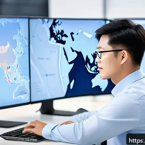 Home 32 국제물류사 자격증의 산업 내 가치 - A professional logistics expert in a modern office environment, analyzing global supply chain data o...