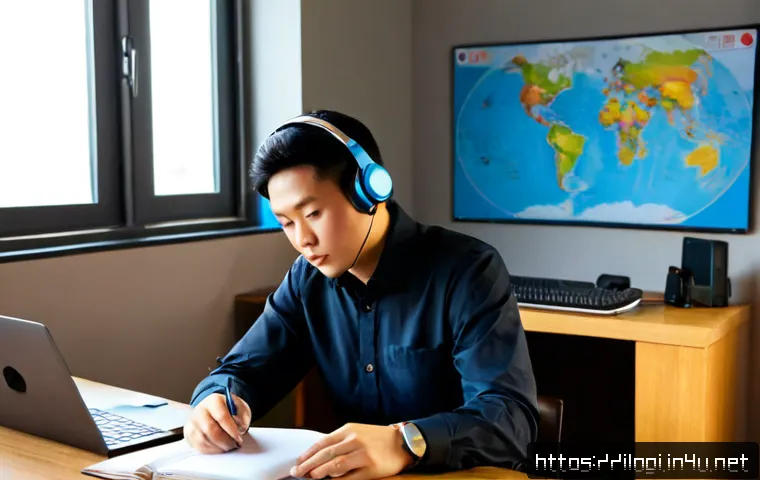 국제물류사 시험을 위한 온라인 강의 추천 - Photorealistic home study scene for an international logistics certification exam, focused adult lea...